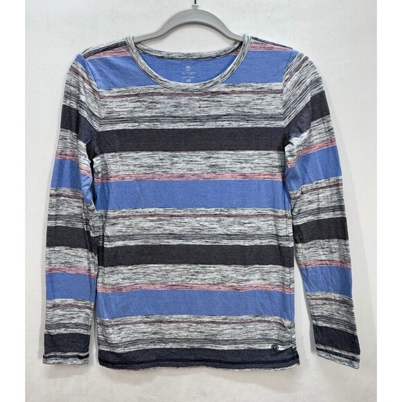 Talbots Tops - T By Talbots Crewneck Long sleeve T-Shirt Womens XS Blue Gray Stripe Cotton Tee